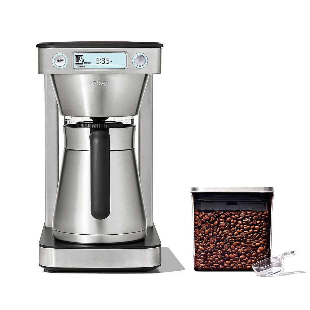 12-Cup Coffee Maker with Podless Single-Serve Function & Steel Coffee POP Container (1.7 Qt) with Scoop Bundle P4