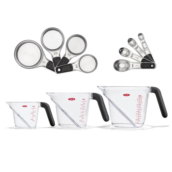 3 Piece Angled Measuring Cup Set & Stainless Steel Measuring Cups and Spoons Set Bundle S1