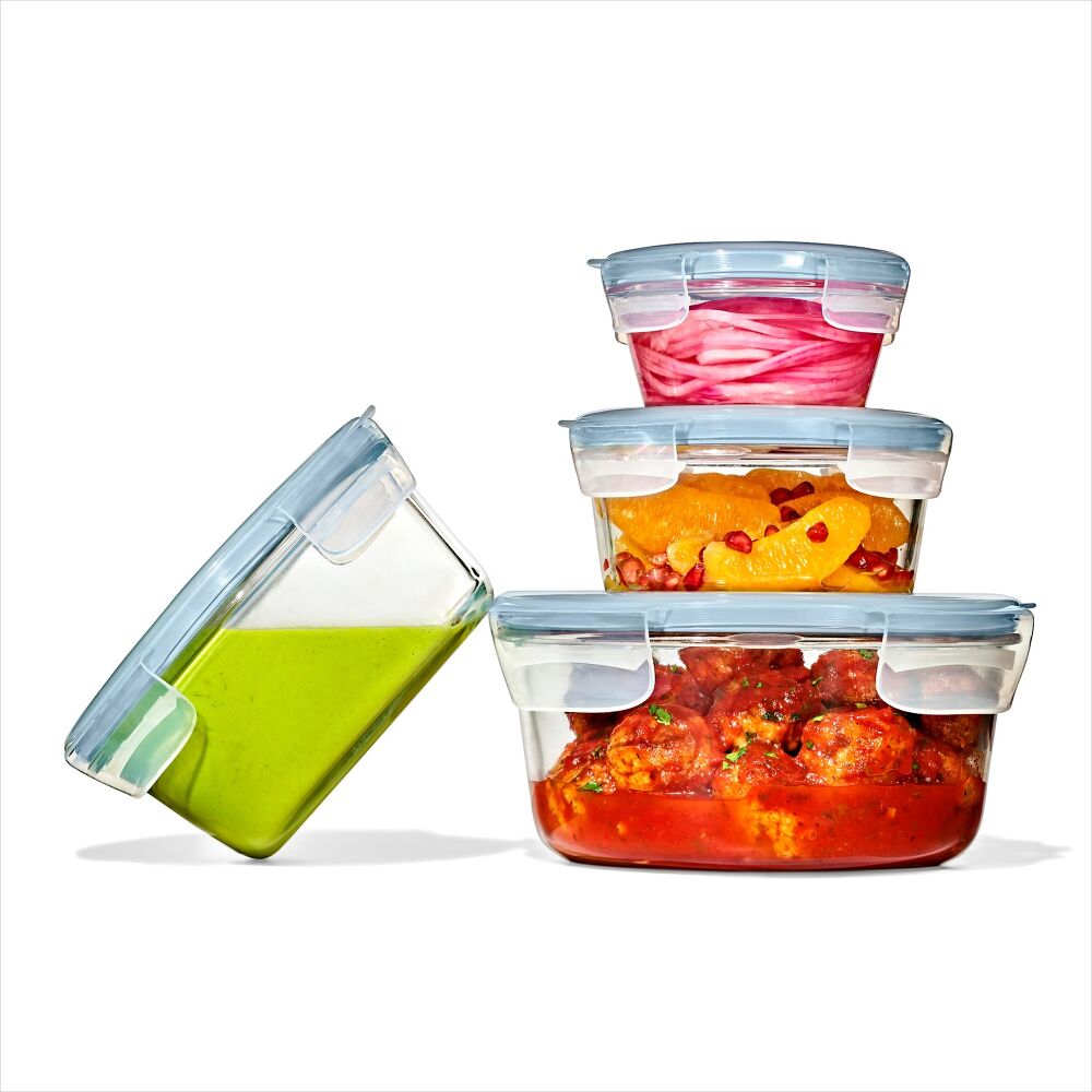 8-Piece Smart Seal Glass Round Container Set - Arctic Blue J8