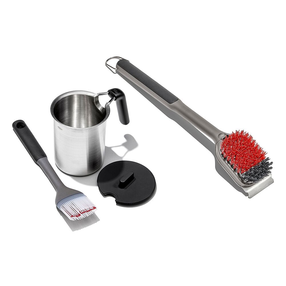 Grilling Basting Pot and Brush Set & Nylon Grill Brush for Cold Cleaning Bundle Q8