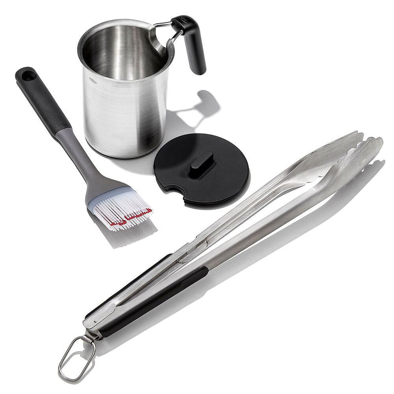 Grilling Basting Pot and Brush Set & Grilling Tongs with Built-In Bottle Opener Bundle K3
