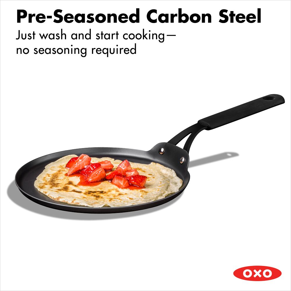 Obsidian Carbon Steel 10-Inch Crêpe Pan with Silicone Sleeve S1