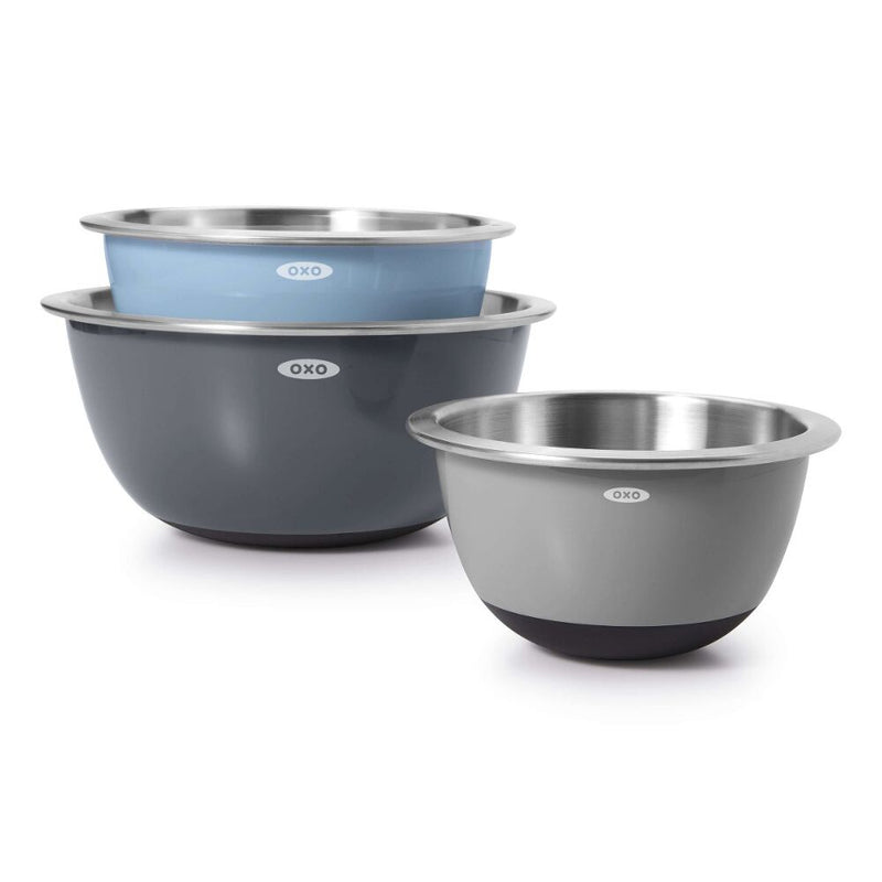 3-Piece Stainless Steel Mixing Bowl Set - Blue/Gray S0