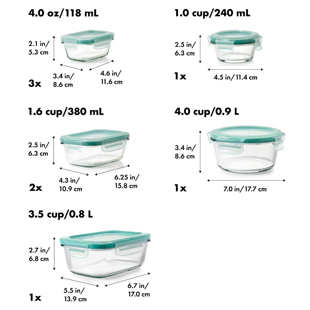 16 Piece Glass Smart Seal Everyday Container Set J6
