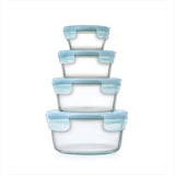 8-Piece Smart Seal Glass Round Container Set - Arctic Blue J8