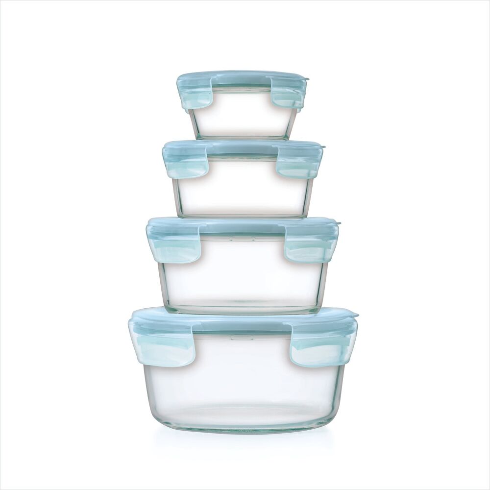 8-Piece Smart Seal Glass Round Container Set - Arctic Blue J8