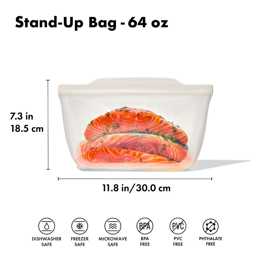 Silicone Reusable Bag - Stand-Up Half Gallon (64 oz) - Oat Q9